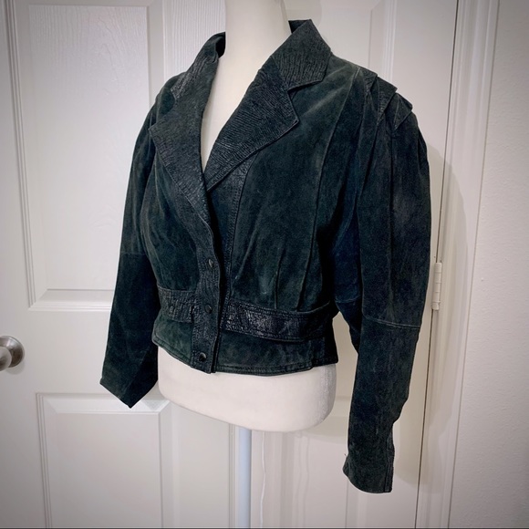 Vtg 80s Black Leather Jacket, Puff Sleeves, Sz S - Picture 4 of 13